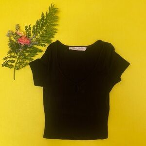Emma & Sam short sleeve scoop neck keyhole crop top